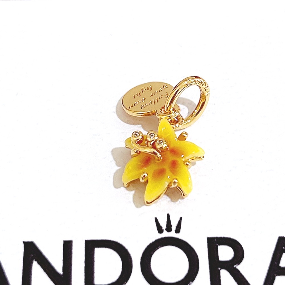 Sterling Silver Pandora Style Disney Tangled Sundrops Flower Double Dangle Charm